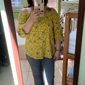 Yellow flowered off shoulder shirt